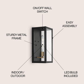 Berlin Iron/Glass Modern Industrial LED Outdoor Lantern - JONATHAN Y
